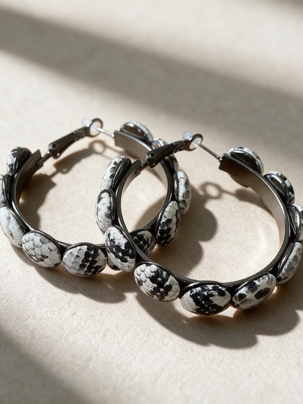 New Marlyn Schiff Snakeskin Hoop Earrings Statement